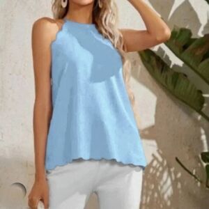 Entro Light Blue Scalloped Tank Top